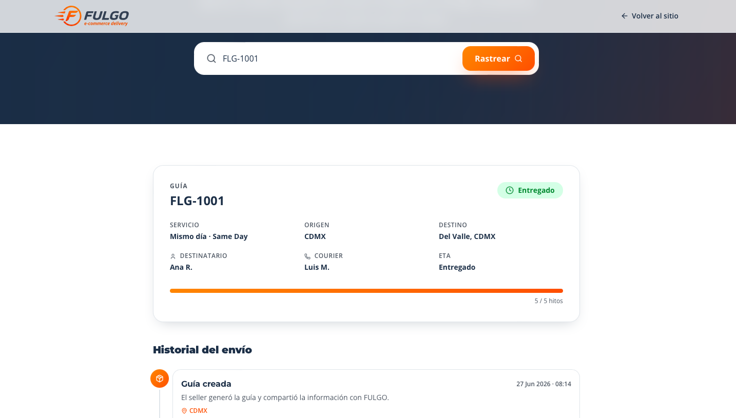 Mockup de tracking en tiempo real con ETA