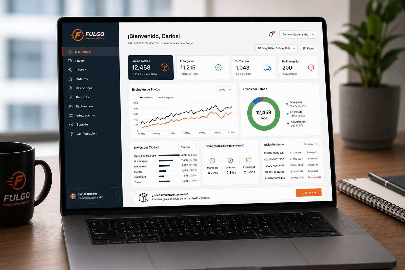Mockup de portal de clientes con KPIs